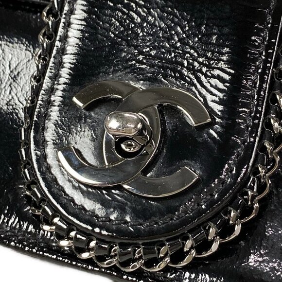 Auth CHANEL Luxury Line Black Patent Leather Handbag - Picture 9 of 16
